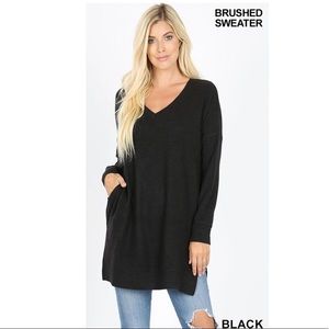 Zenana Cozy Long Tunic Sweater w/ pockets black